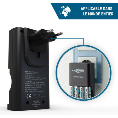 Chargeur ANSMANN Powerline 4 Pro - Pour 1 à 4 Piles AA/AAA NiMH/NiCd, Port USB, écran LCD - 9