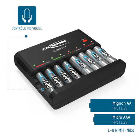 Station De Charge Portable Pour Piles AA AAA 1,5 V Avec 8 Compartiments