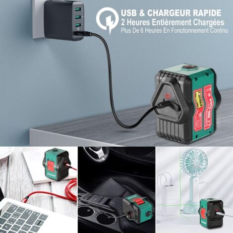 Niveau Laser, HYCHIKA 30M Autonivelant Niveau Laser Vert,Deux Modules, Ligne Croix/Horizontale/Verticale, USB Rechargeable, Support Magn¨tique