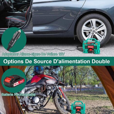 HYCHIKA Compresseur d'air Portatif 18V, Electrique Gonfleur Pneus Voiture, Alimenté par 2A Batterie/Allume Cigare, Affichage Numérique de la Pression, LED Intégré, Convient pour Voiture, Moto