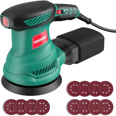 Ponceuse orbitale 300W 13000RPM – 6 vitesses – 12 disques abrasifs 125mm – Collecte de poussière efficace – Pour ponçage bois dur – Hychika