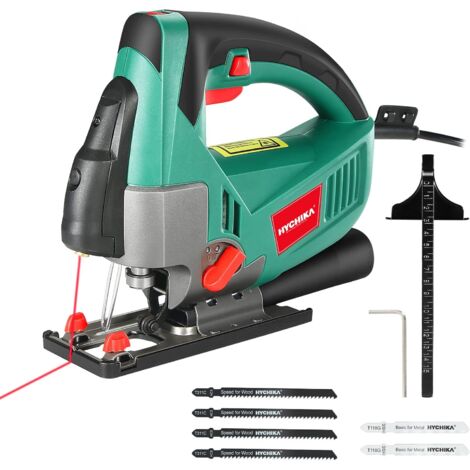 Scie sauteuse 750W – Moteur en cuivre – 800-3000SPM – 6 vitesses – Profondeur de coupe 110mm bois – Pour bois dur et métal – Hychika