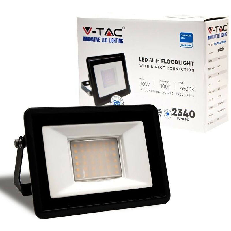 FARO LED FLOODLIGHT 30W SMD IP65 CHIP SAMSUNG COLORE NERO V-TAC VT-138  Bianco Freddo