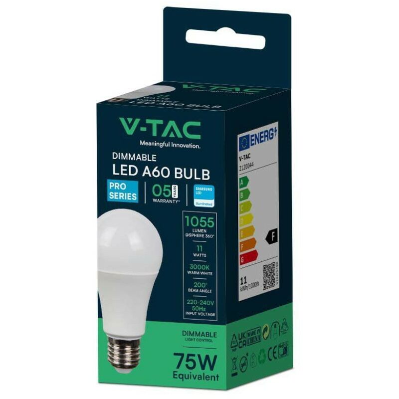 V-TAC PRO VT-210 Ampoule chip LED Samsung SMD 8.5W E27 A60 Blanc