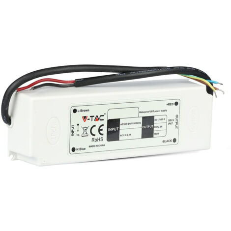V-TAC Alimentatore in Plastica 60W 12V 5A 1 Uscita Cavi Saldare 166x43x33mm IP67