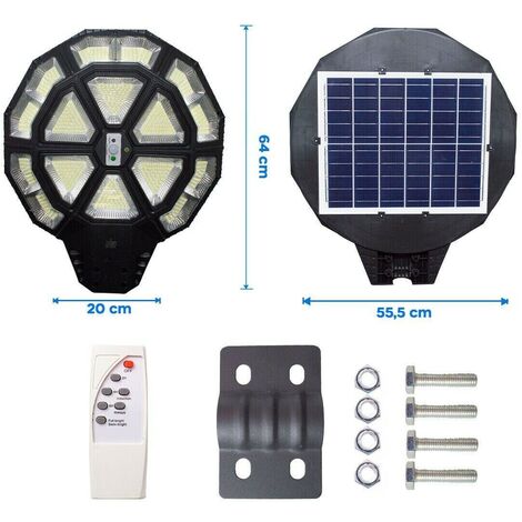 Lampione SOLARE 500W Faro LED Sensore crepuscolare Luce Fredda IP66 Telecomando