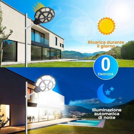 Lampione SOLARE 500W Faro LED Sensore crepuscolare Luce Fredda IP66 Telecomando