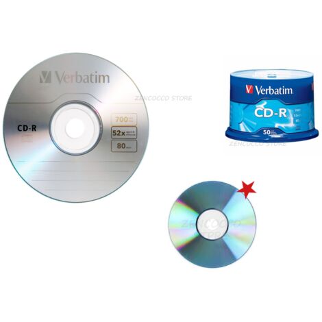50 CD-R VERBATIM 100% Vergini Vuoti 52X 700Mb Per Audio 80 Min ORIGINALI