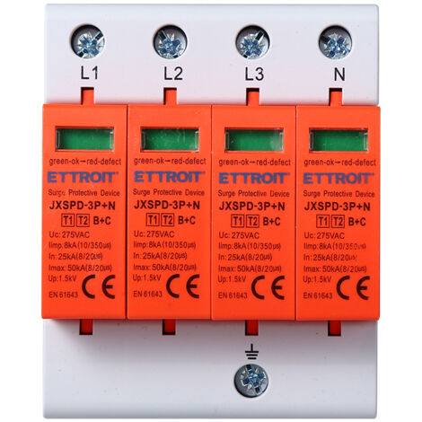 Scaricatore di sovratensione per impianti elettrici modulare 3P+N 25KA-50KA 275V Ettroit