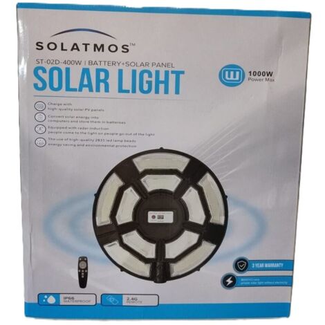 Lampione SOLARE 1000W Faro LED Sensore Crepuscolare E Movimento Luce Fredda IP66