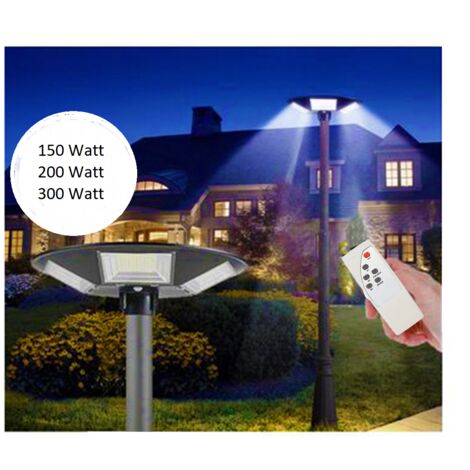 LAMPIONE SOLARE LED 150W 200W 300W CREPUSCOLARE IP66 LUCE FREDDA TELECOMANDO 150