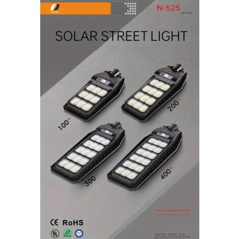 LAMPIONE SOLARE LED 6500K 100W 200W 300W 400W SENSORE TELECOMANDO E STAFFA IP65 400