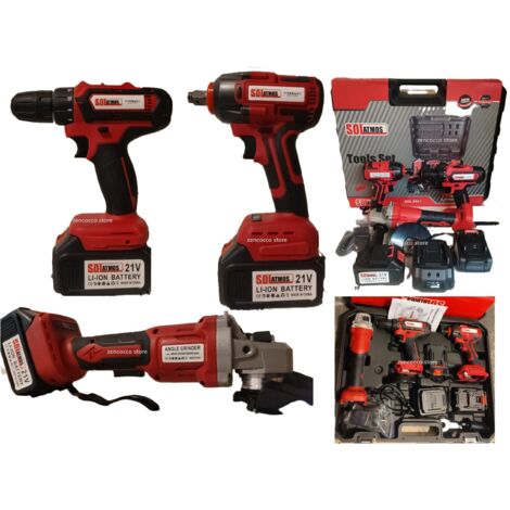 kit 3in1 FLEX Smerigliatrice 125MM Trapano Avvitatore e Impulsi 2 Batterie 4.0Ah