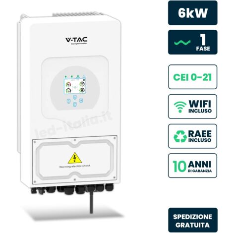 Inverter Ibrido 6kW Monofase IP65 con Display Touch LCD per Impianto Fotovoltaico CEI 0-21 - SKU 11529