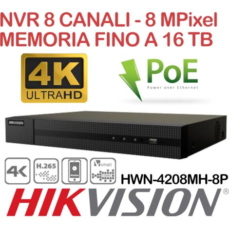 HIKVISION NVR 8CH 4.0 MEGAPIXEL CON POE HWN-4208MH-8P (1/2)