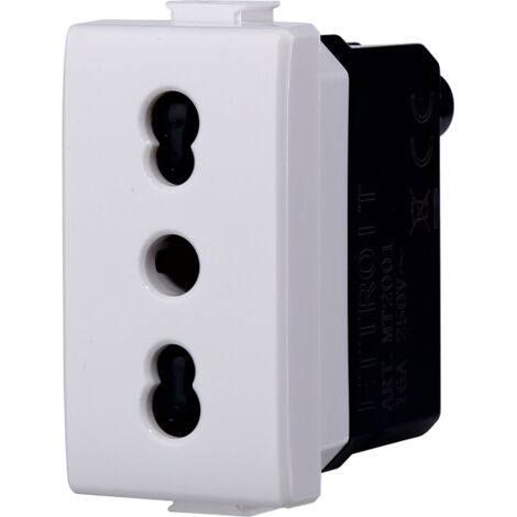Modulo presa bipasso serie Solar, bianco, 16A, compatibile con serie BTicino Matix - Ettroit MT2001