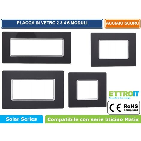 ETTROIT PLACCA VETRO 2P BRONZO SCURO compatibile matix bticino