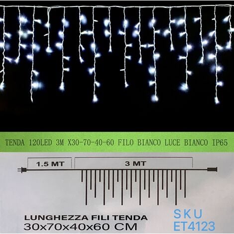 Tenda 380 led reflex cavo bianco e luce calda fissa piu' bianca intermitten  31V - - TENDE LUMINOSE