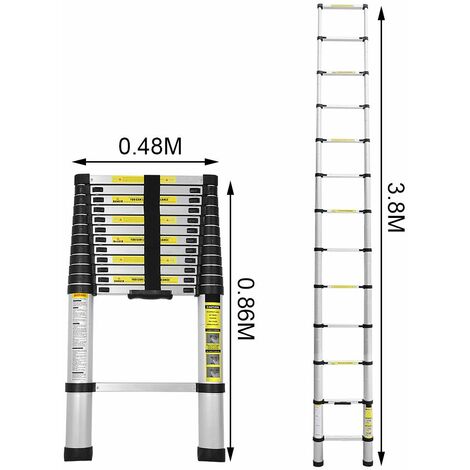 3,8m Alu Stehleiter Anlegeleiter Mehrzweckleiter Teleskopleiter Ladder Leiter