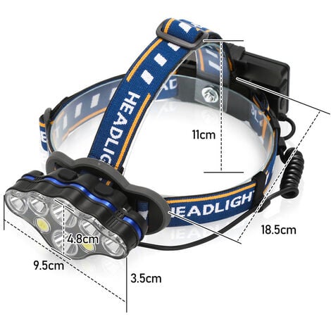 LED Stirnlampe 13000 Lumen mit 8 LEDs 8 Modi USB wiederaufladbar Kopflampe  IPX4 wasserdicht Joggen Laufen