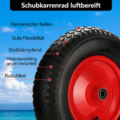 Schubkarrenrad mit Achse Räder Vollgummi Ersatzrad Reifen 4.80/4.00-8 390  mm Luft-Schubkarrenrad 4X