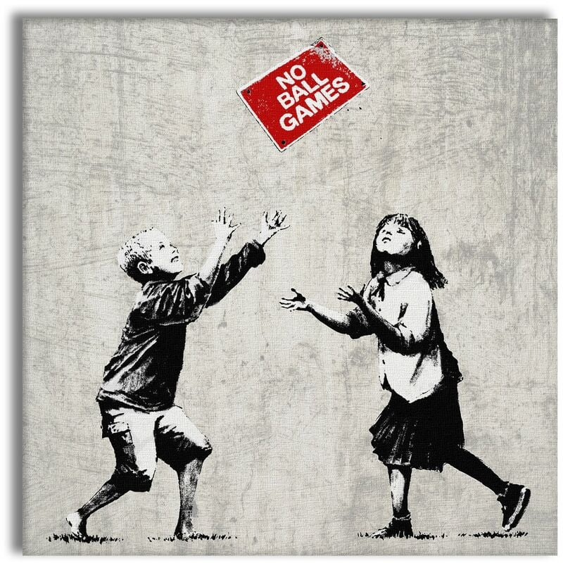 BANKSY - NO BALL GAMES - Quadro Canvas su telaio in legno 80x80 cm