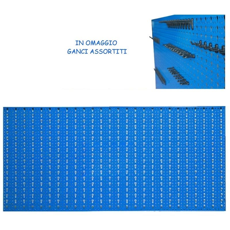 SimonRack Pannello Portautensili in Metallo, Pannelli per attrezzi, Include  14 Ganci e 3 Mensole, 900x400 mm, Blu - Simonwork