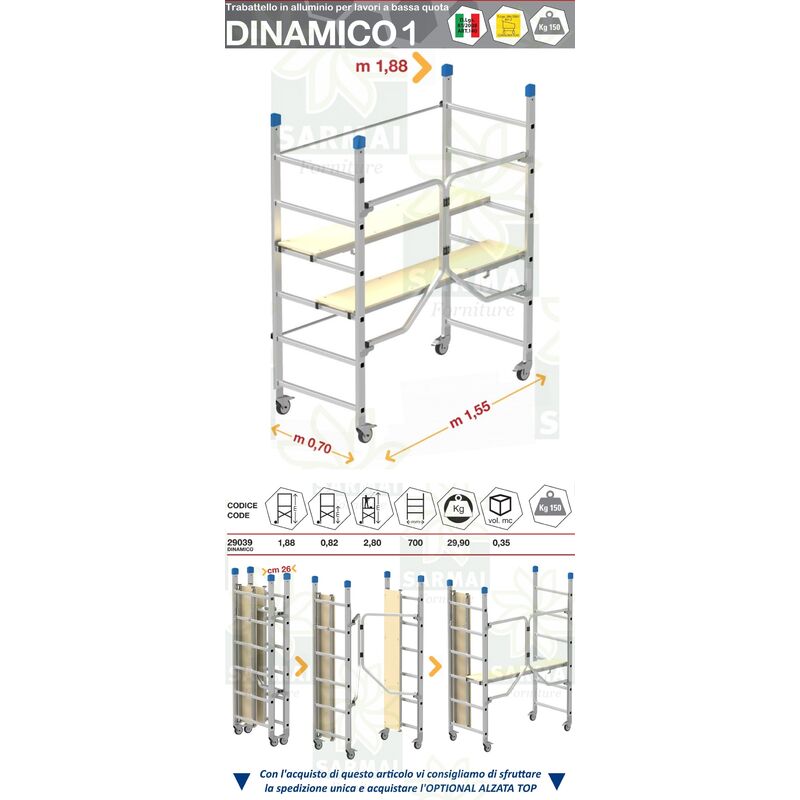 Trabattello richiudibile in alluminio Marchetti Dinamico h 1.80 metri