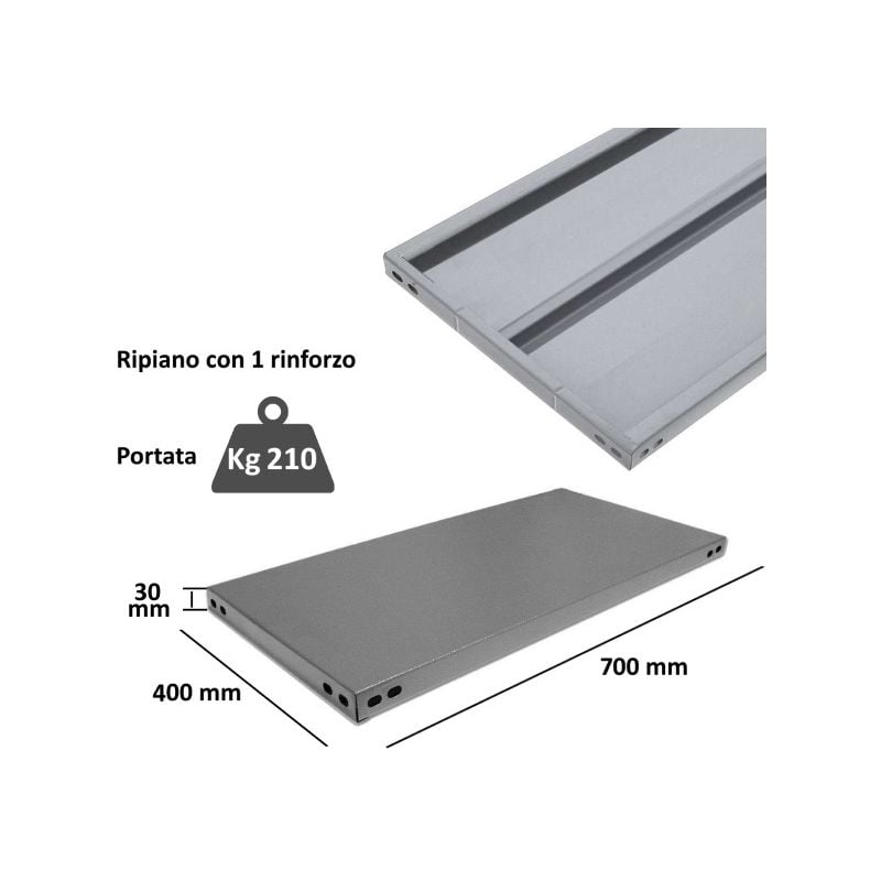 SCAFFALATURA in metallo COMPONIBILE varie misure e portate tipo pesante con  rinforzo - RIPIANO 40x70 cm