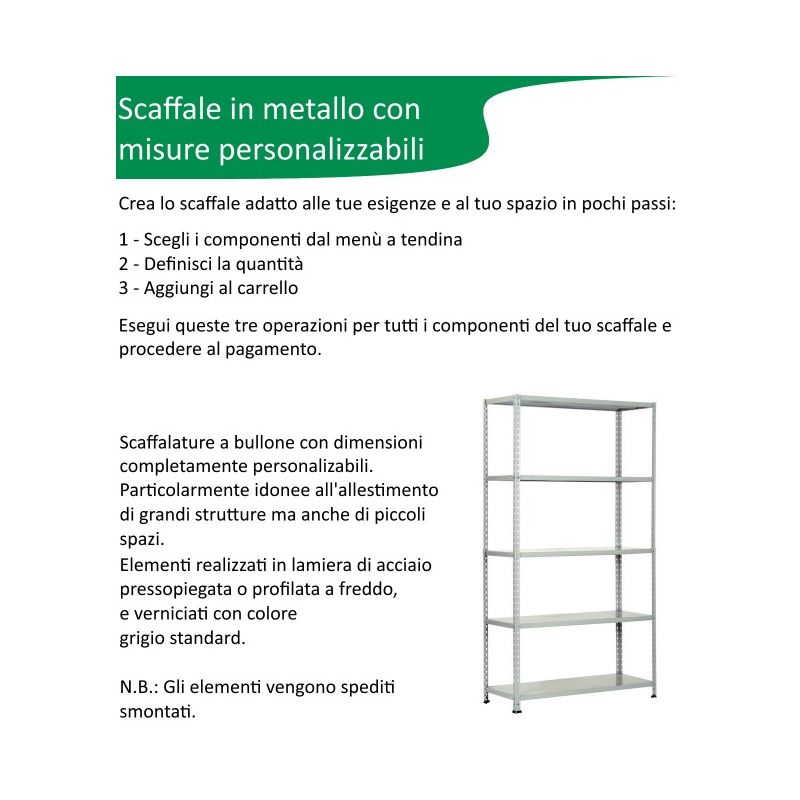 SCAFFALATURA in metallo COMPONIBILE varie misure e portate tipo pesante con  rinforzo - RIPIANO 40x80 cm