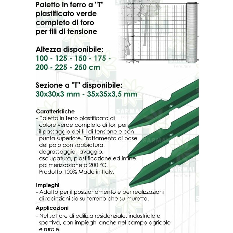 10x PALETTO A T 30x30x3 H. 200 cm IN FERRO zincato a norma PALO PER  RECINZIONE : : Fai da te