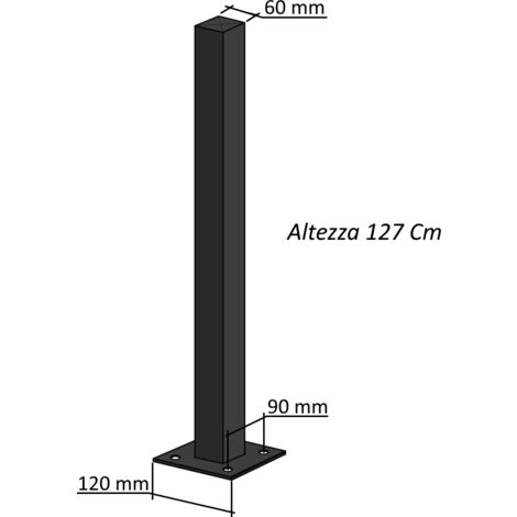 Paletto palo quadro quadrato plastificato antracite 60x60 H. 127 cm per recinzione modulare staffa