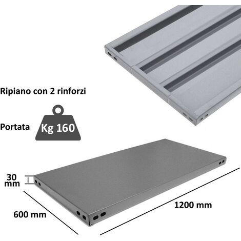 SCAFFALATURA in metallo COMPONIBILE varie misure e portate tipo pesante con rinforzo - RIPIANO 60x120 cm
