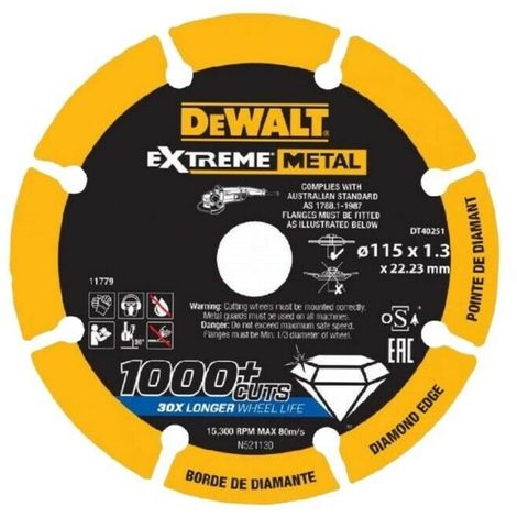 DEWALT DT40251 Disco da taglio per metalli diamantato 1000 tagli diametro 115 mm