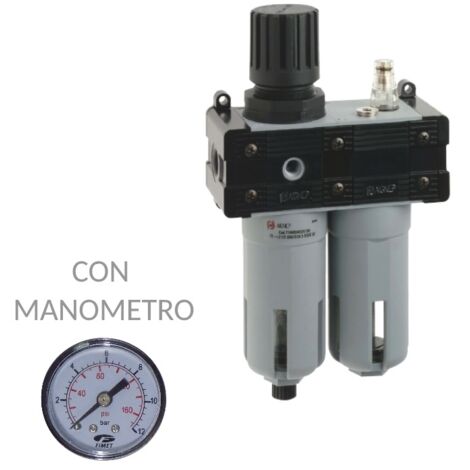 Gruppo FRL 1/2 Compressore Aria Riduttore Regolatore Filtro Lubrificatore 15 Bar con MANOMETRO