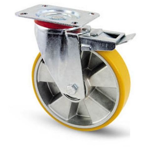 AVO 37BIS RUOTA ALLUMINIO CON RIVESTIMENTO POLIURETANO 200X50 GIREVOLE CON FRENO (1/2)