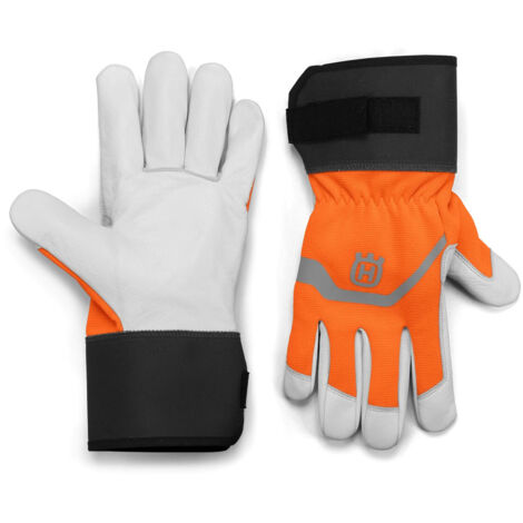 Husqvarna Classic - Guanti Protettivi in Pelle Grigio e Arancione Unisex Certificati EN 388
