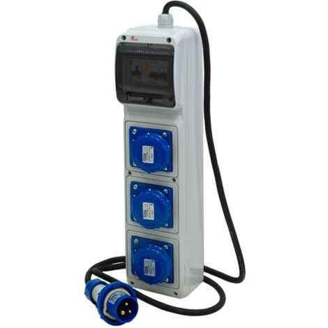 Quadro ASC portatile, 3KW 230V, IP65, 3 prese 2P+T 16A, spina 2P+T 16A, con magnetotermico differenziale e pulsante di emergenza - Rosi 2260PE