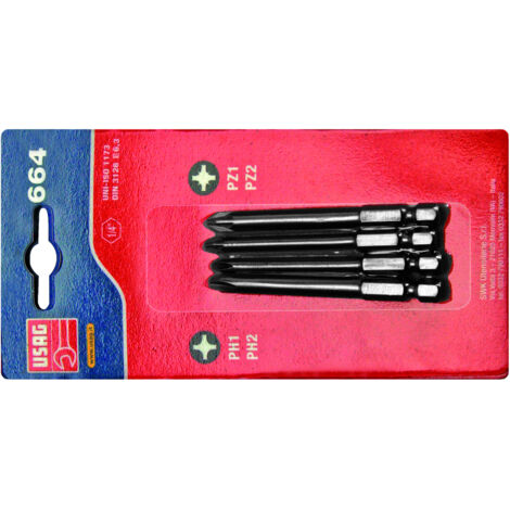 USAG 664 S4/75 Set 4 Inserti Avvitatore 1/4 PH PZ 75mm Blister Professionale (1/3)
