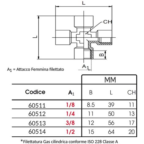 Raccordo a croce X Femmina Cilindrico tubi aria fluidi liquidi ottone nichelato 5 pz - cod. 60511