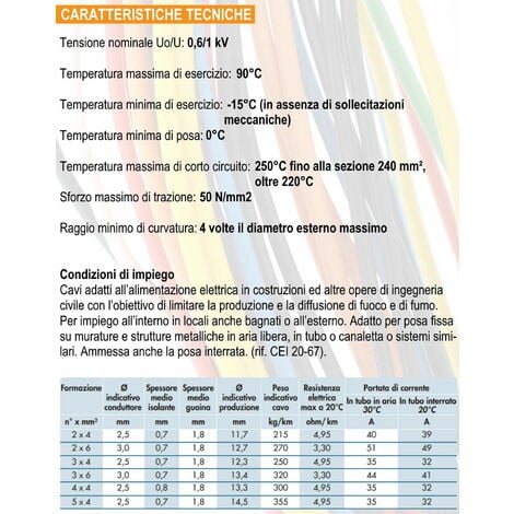 CAVO BIPOLARE FG16(O)R16 0,6/1 kV SEZIONE 2x6 mmq COLORE GRIGIO MATASSA 100m