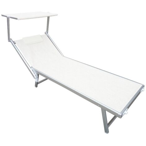LETTINO MARE IN ALLUMINIO CON PARASOLE E CUSCINO 183CM TELO TEXILENE COLORE BIANCO (1/2)
