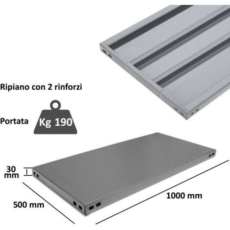 SCAFFALATURA in metallo COMPONIBILE varie misure e portate tipo pesante con rinforzo - RIPIANO 50x100 cm