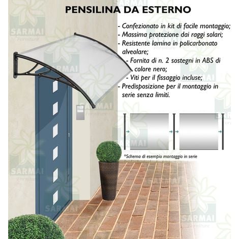 PrimeMatik Pensilina Tettoia in policarbonato per Porta o Finestra per Esterno Nero 120x60cm 