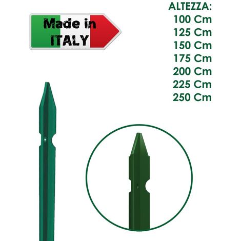 1 PZ PALO PALETTO IN FERRO A T 30x30x3 mm PLASTIFICATO VERDE PER RETE RECINZIONE - H 100 cm