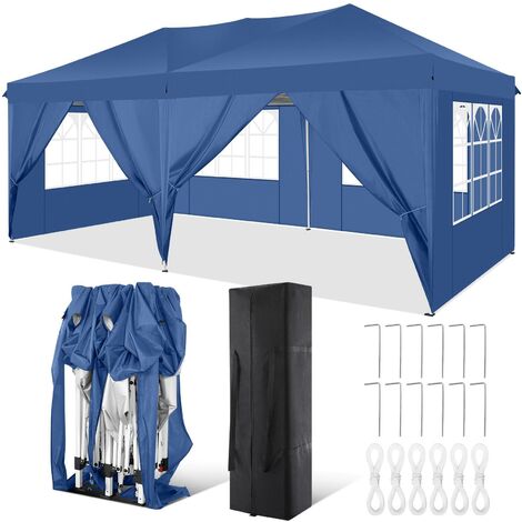 Tonnelle de Jardin Barnum Instantanée 3x3m 3 Hauteurs Réglable Sac avec  Sangles Anti-UV Imperméable pour Marché Camping Blanc/Bleu - Costway