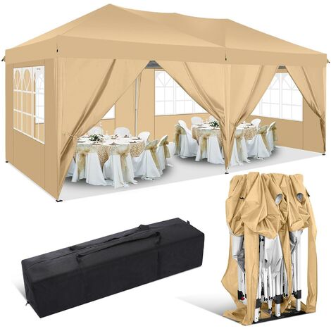 CAMORSA Tonnelle de Jardin 2x2m, Tente Pliante Imperméable avec 4 Parois,  Tente Reception avec Sac de Transport pour Camping, Festival, Plage, Jardin
