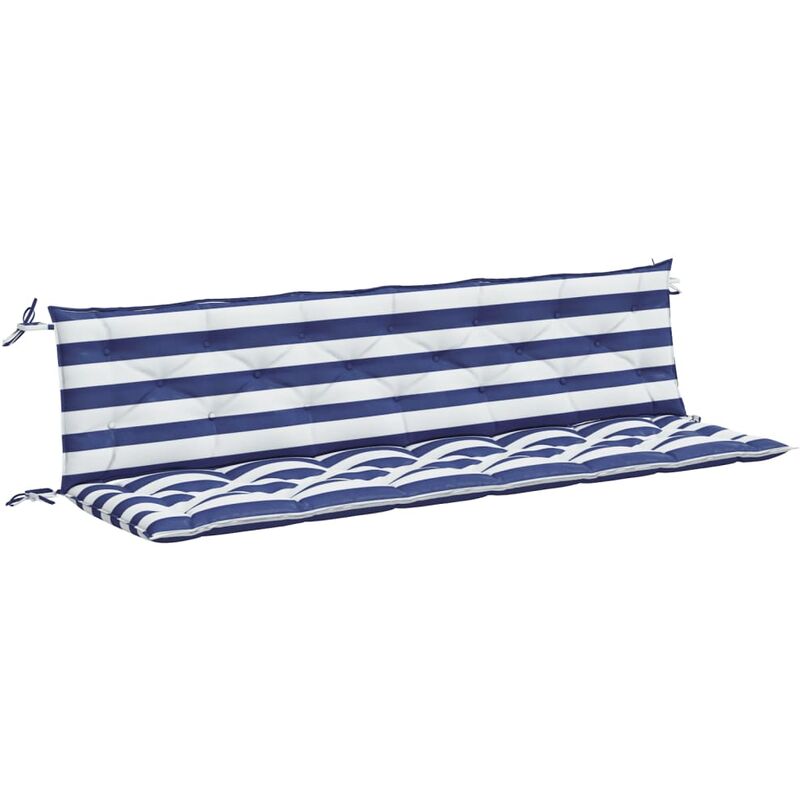 Cuscini Panca Giardino 2pz Righe Bianche Blu 200x50x7cm Tessuto