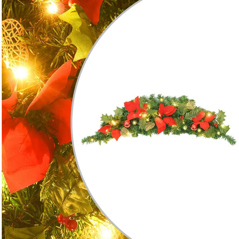 MINKUROW Porta Ghirlanda Di Natale 40 Cm Ghirlanda Led Fiori Artificiali  Appesi Decorazione Natalizia Con Pigne Ghirlanda Albero Di Natale Ghirlanda