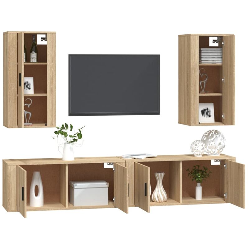 Set di Mobili Porta TV 4 pz Rovere Sonoma in Legno Multistrato